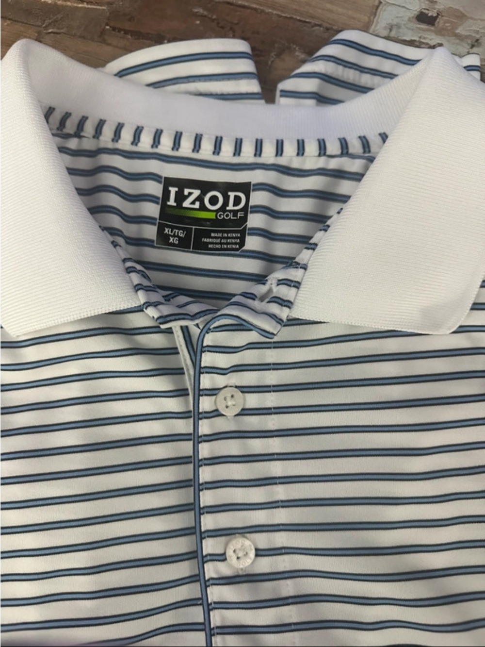Izod Golf White Polo with Navy and Light Blue Stripes